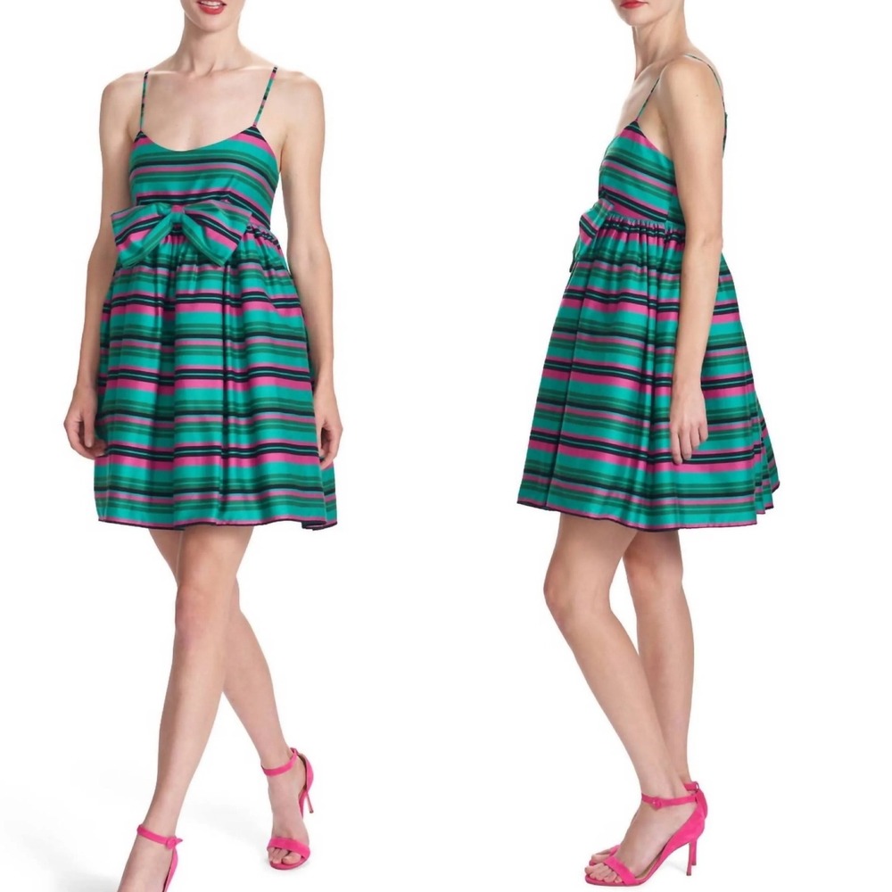 NWT Corey Lynn Calter Anya Dress XS Kelly Green Striped‎ Bow Front Kidcore Cute